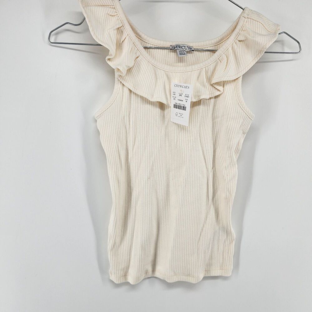 Crewcuts Girls White Vintage Rib Medium Ruffle‎ Shoulder Tank Top NWT